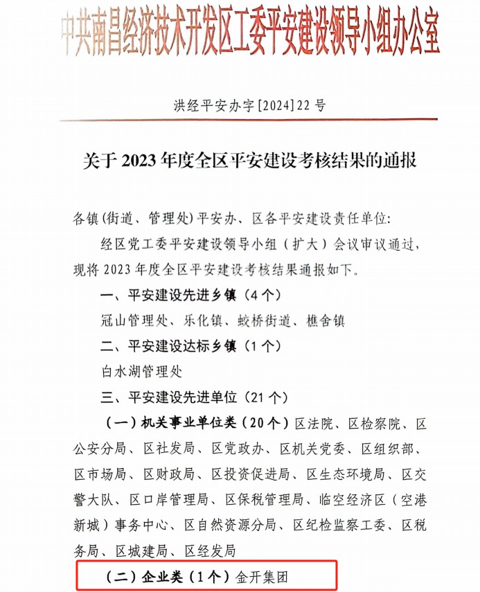 喜报！江南（中国）荣获2023年度全区平安建设先进单位